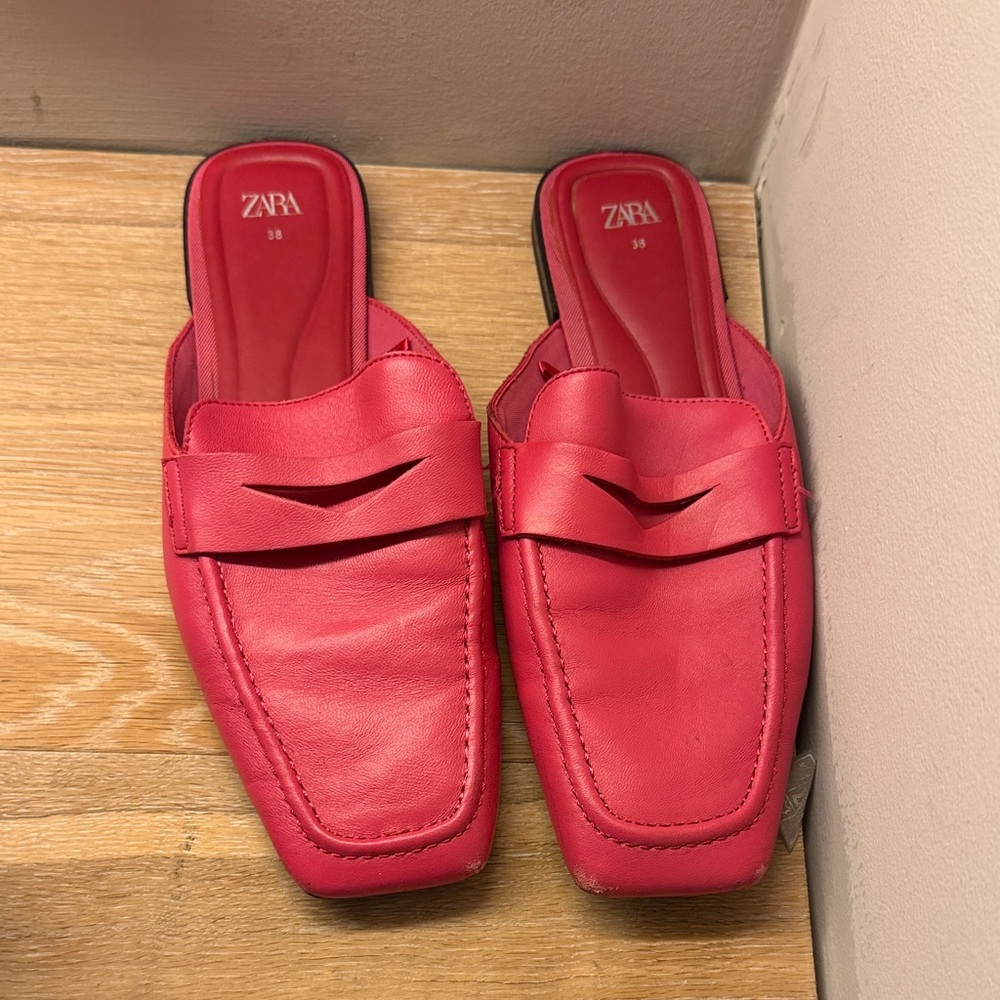 Zara Vibrant Red Slip-On Loafers
